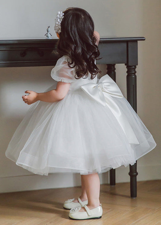 Brief White O-neck Patchwork Tulle Long Dress Summer Ys036