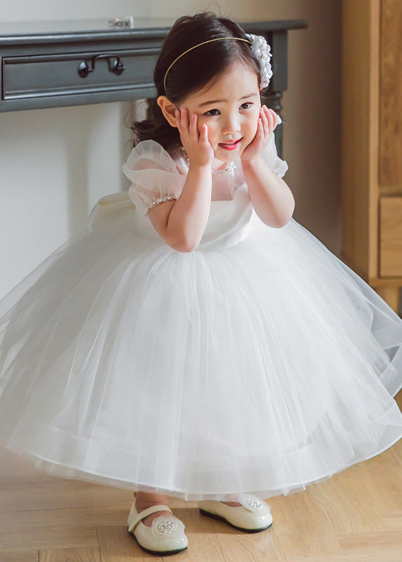 Brief White O-neck Patchwork Tulle Long Dress Summer Ys036