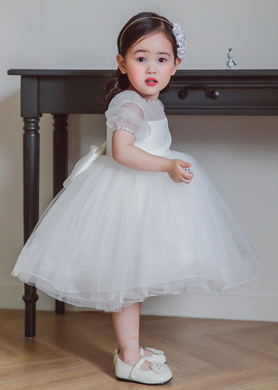Brief White O-neck Patchwork Tulle Long Dress Summer Ys036