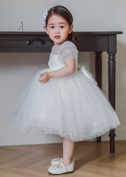 Brief White O-neck Patchwork Tulle Long Dress Summer Ys036