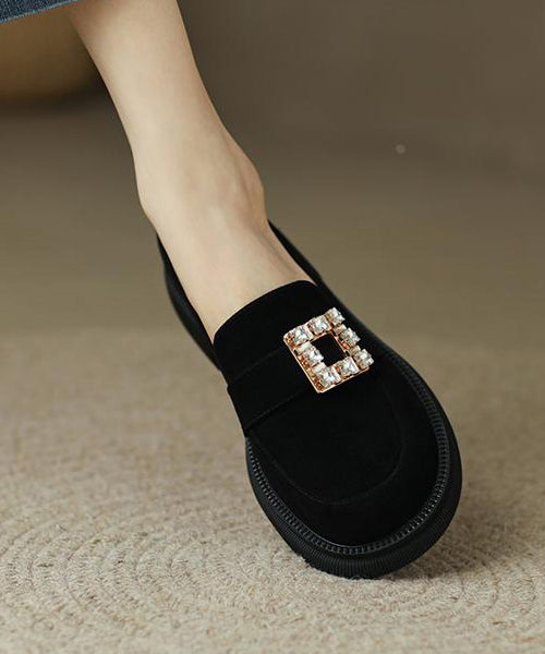 Brown Chunky Suede Zircon Splicing Loafer Shoes Te019