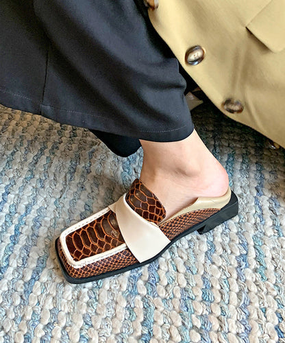 Brown Cowhide Leather French Splicing Loafer Shoes Dd1020