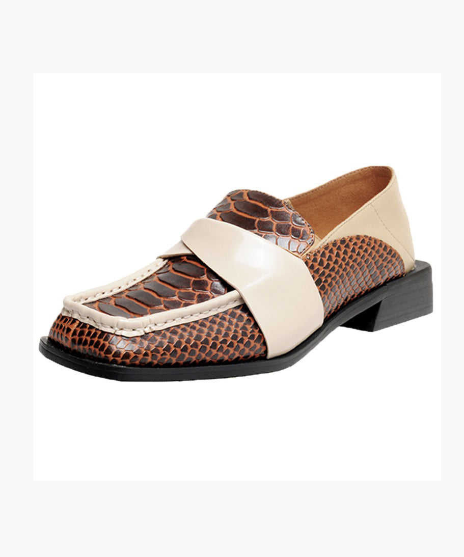 Brown Cowhide Leather French Splicing Loafer Shoes Dd1020