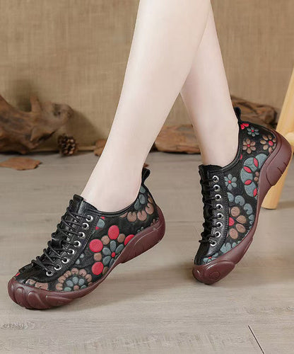 Strap Splicing Embossed Brown Shoes Cowhide Flat Leather Cross