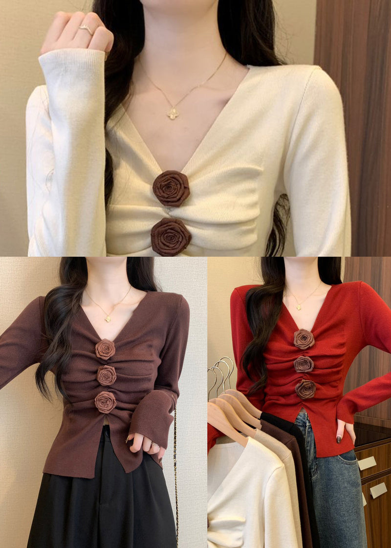 Silm Fit White V Neck Knit Sweater Spring Tm030