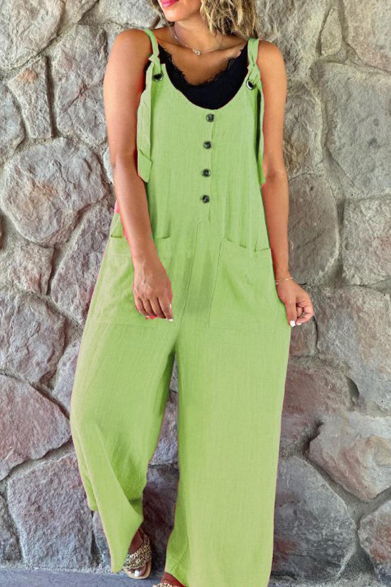 Button Straps Jumpsuits