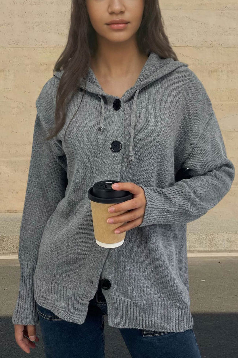 Button-down Knit Hooded Cardigan