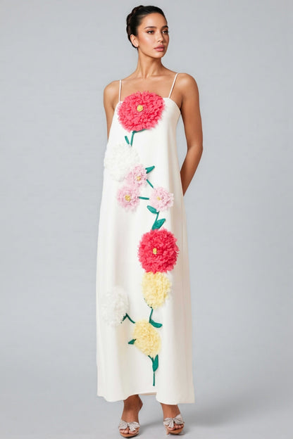 Britt Strapless 3d Flower Maxi Dress