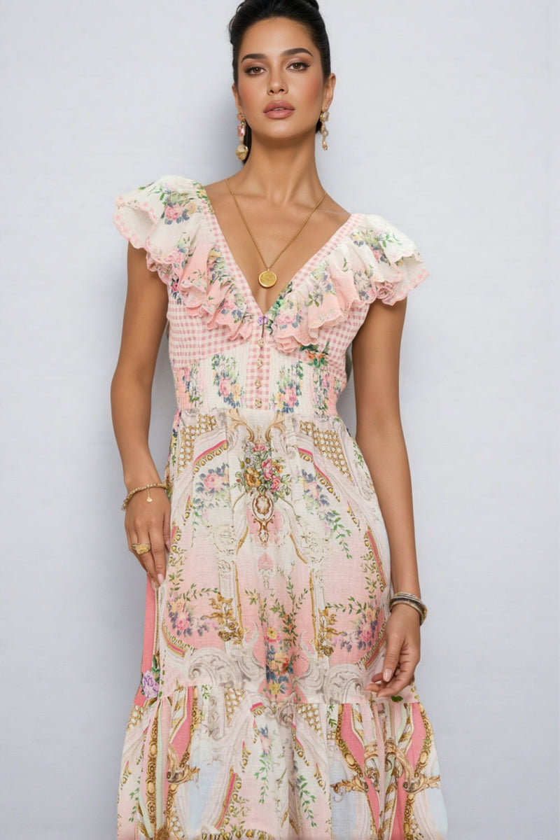 Haldena V-neck Strappy Print Maxi Dress