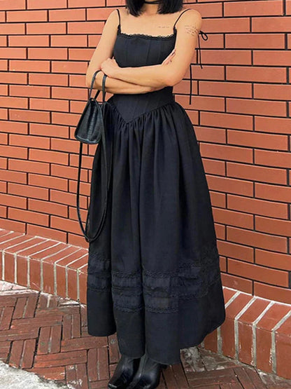 Black Lace Up Corset Maxi Dress