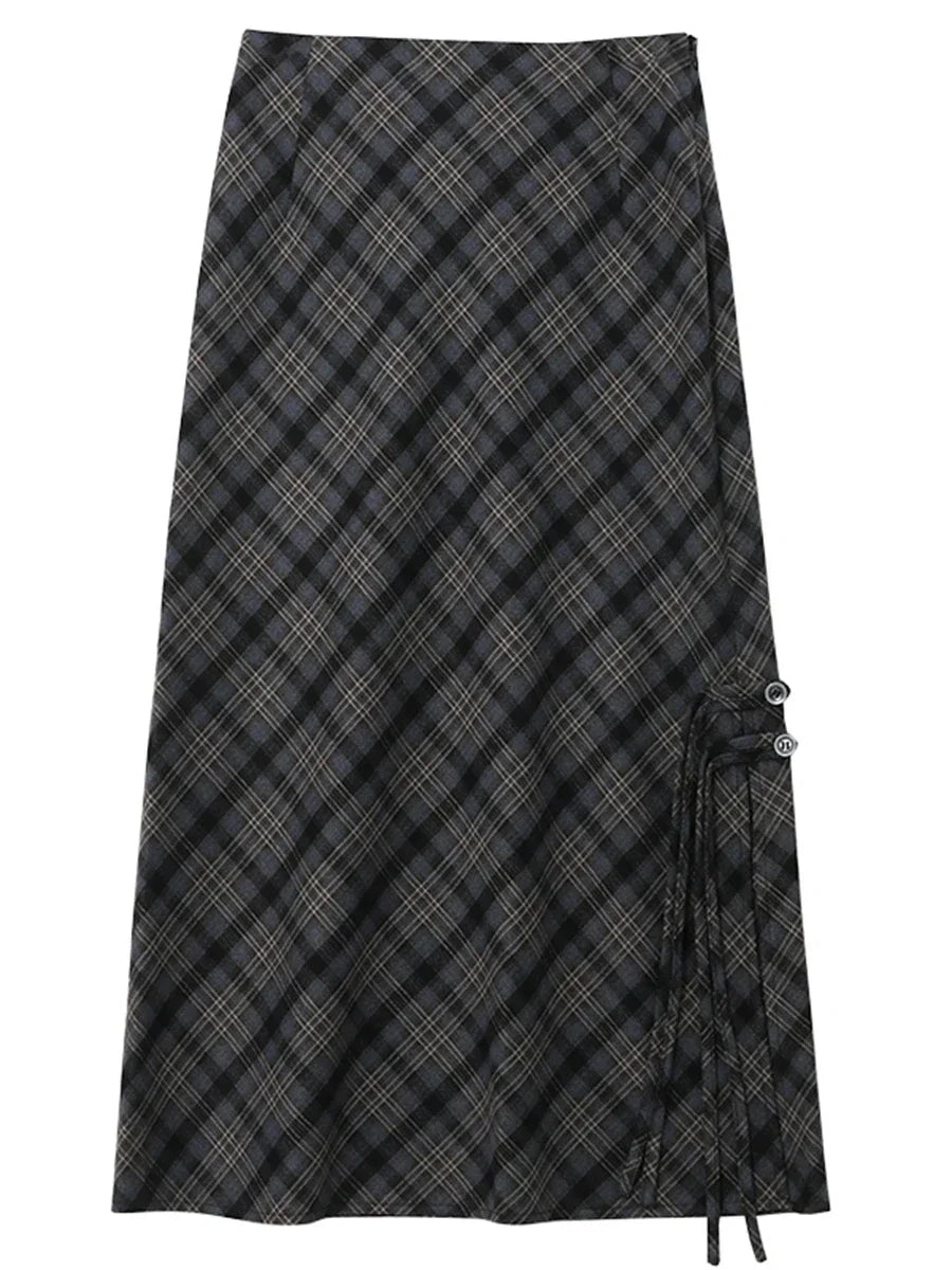 Long Sweet Cool Style High Waist Slit Plaid Tube Skirt