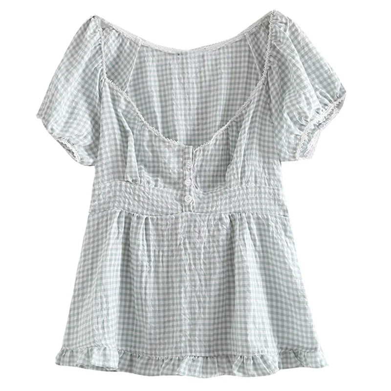 Grunge Lace Crop Y2k Square Neck Short Sleeve Sweet Gothic T-shirts