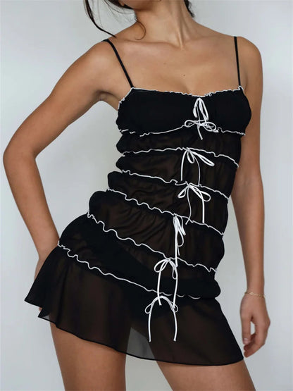 Sleeveless Spaghetti Strap See Through Mini Dresses