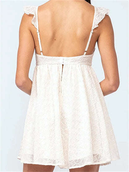 Lace Sleeveless Strap Mini Dresses