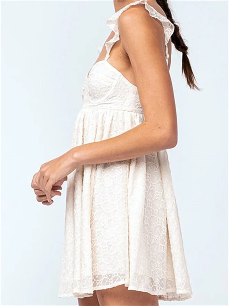Lace Sleeveless Strap Mini Dresses