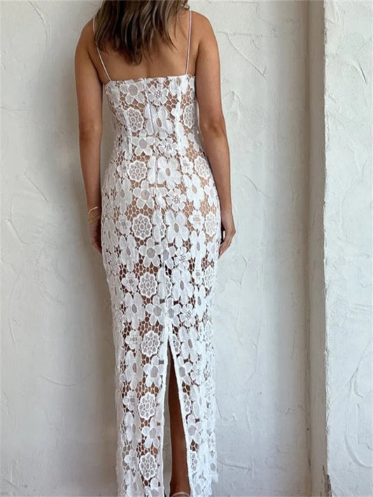 Lace Flower Hollow Out Sleeveless Maxi Dress
