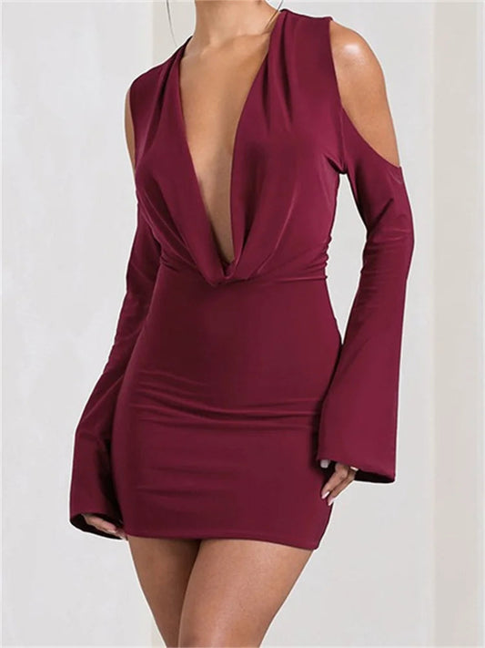 Front Ruched V-neck Mini Dresses