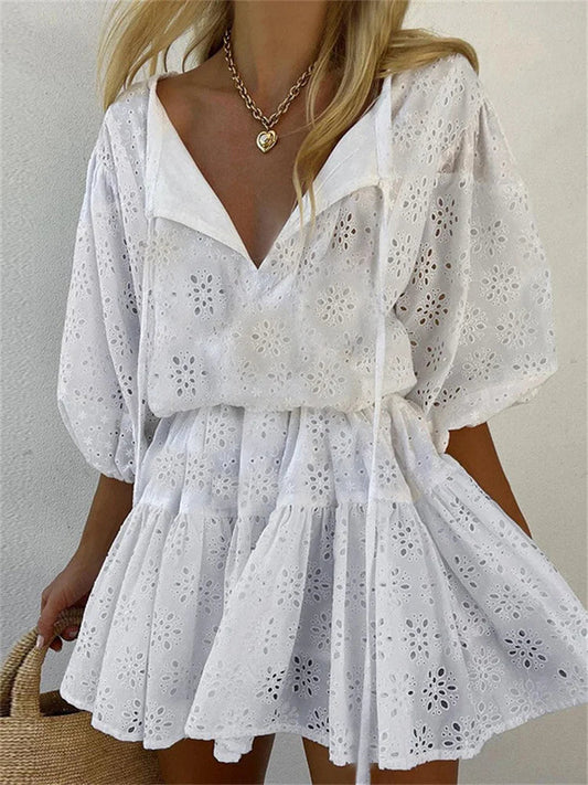 Lace V-neck Mini Dresses