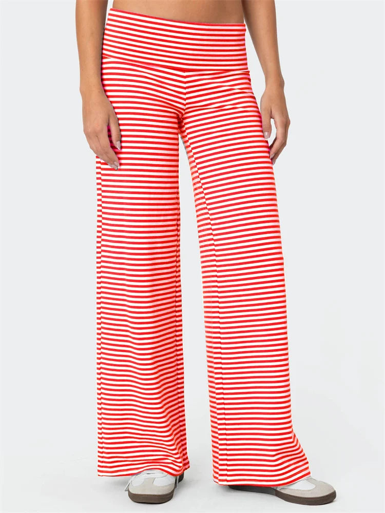Loose Wide-leg Striped Elastic Waist Pant