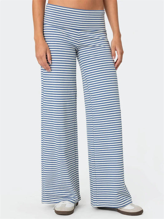 Loose Wide-leg Striped Elastic Waist Pant