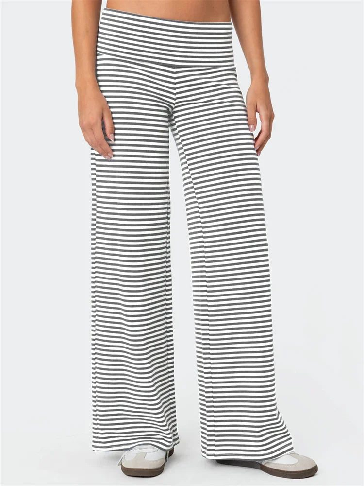Loose Wide-leg Striped Elastic Waist Pant