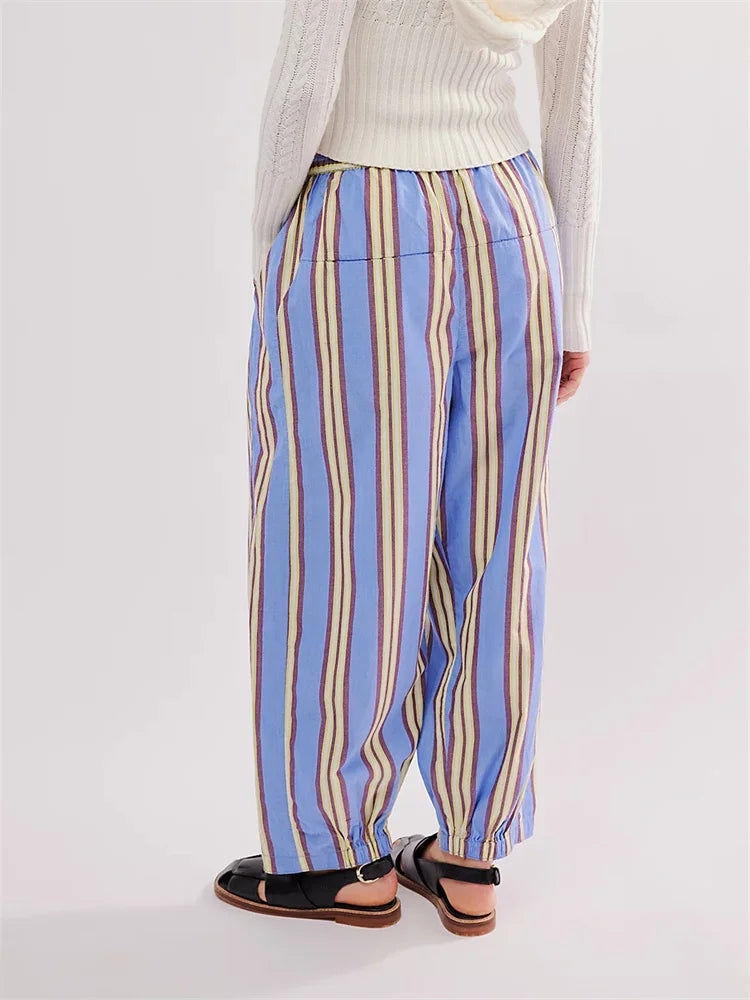 Striped Print Loose Elastic Waist Pant