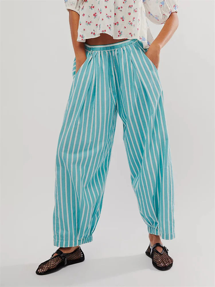 Striped Print Loose Elastic Waist Pant