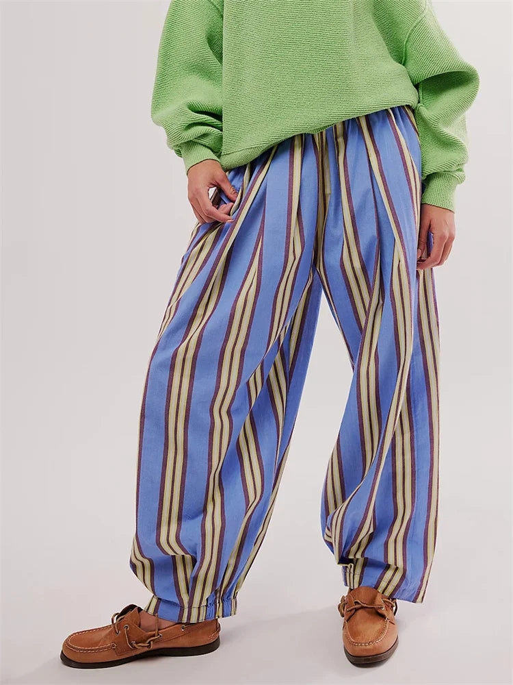Striped Print Loose Elastic Waist Pant