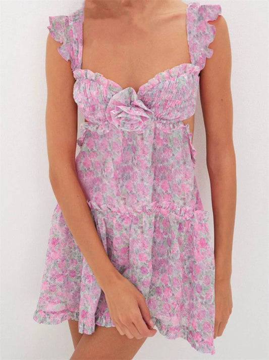 Exquisite 3d Flowers Patchwork Mini Dresses