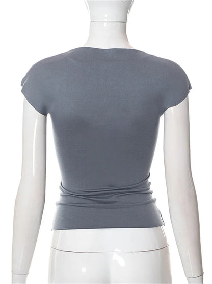Hollow Out O Neck Slim Fit Basic Y2k T-shirts