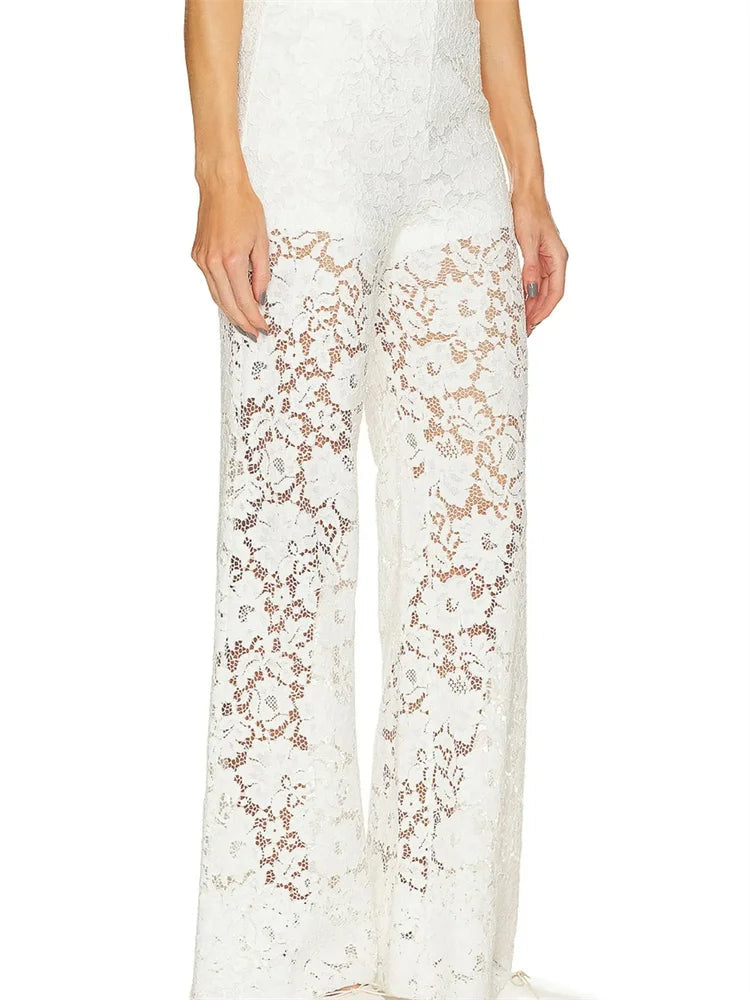 Lace Loose Wide Leg See-through Mesh Pant