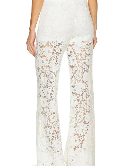 Lace Loose Wide Leg See-through Mesh Pant
