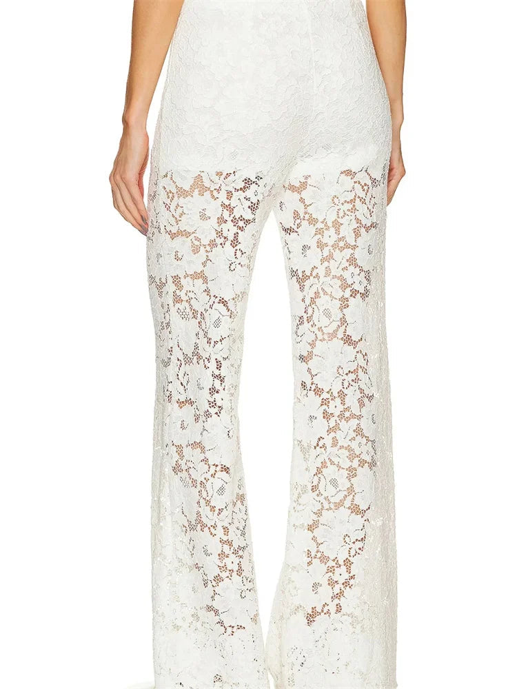 Lace Loose Wide Leg See-through Mesh Pant
