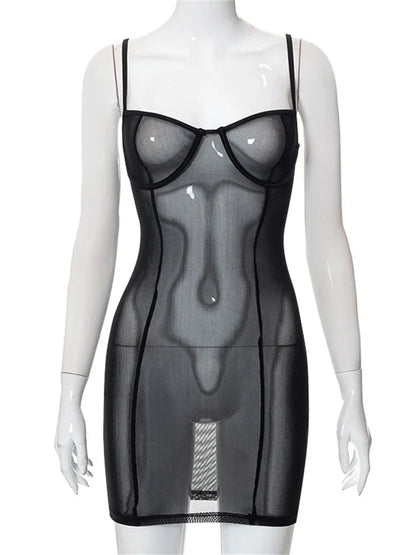 Mesh See Through Summer Mini Dresses