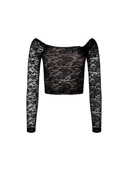 Lace Slash Neck Long Sleeve Off Shoulder Spring Fall T-shirts