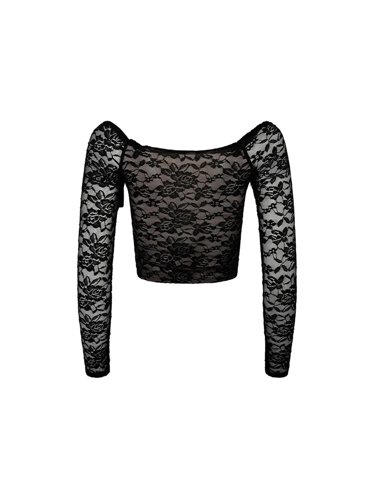 Lace Slash Neck Long Sleeve Off Shoulder Spring Fall T-shirts