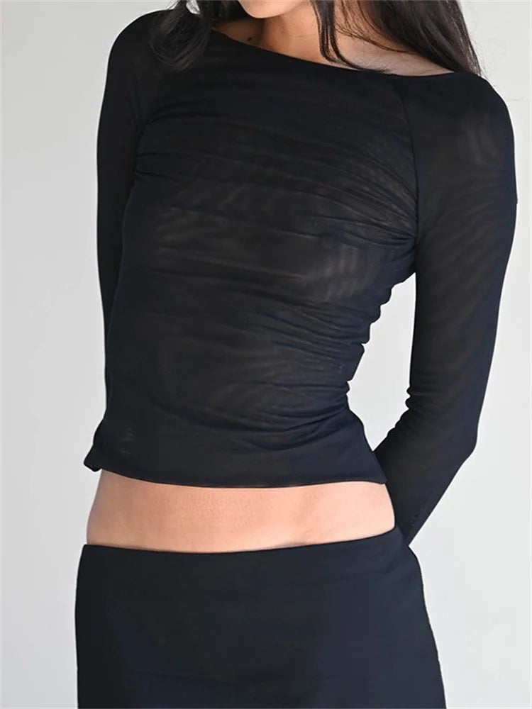 Summer Slim Fit Off Shoulder Black Backless Short Clubwear T-shirts