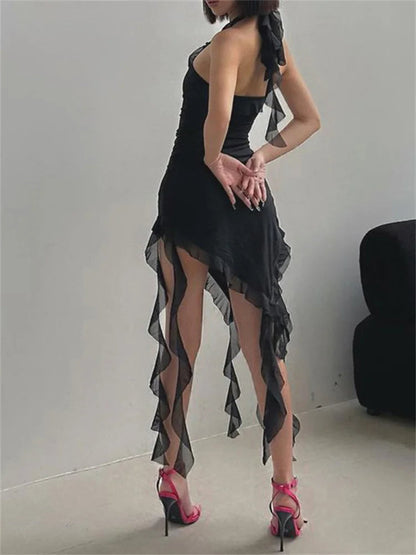 Ruffles Irregular Hem Party Mini Dresses