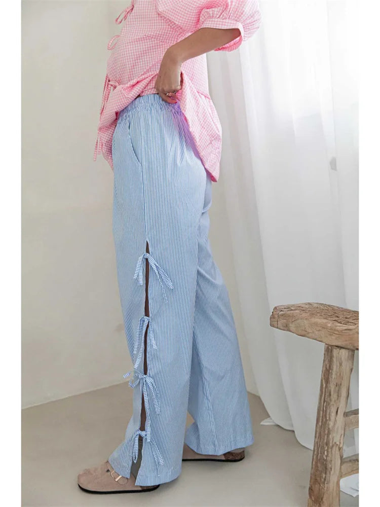 Lace See-through Elastic Waist Wide Leg Pant