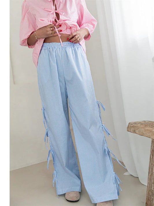 Lace See-through Elastic Waist Wide Leg Pant