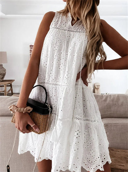 Plain Lace Hollow Out Party Mini Dresses