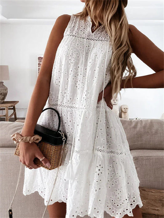 Plain Lace Hollow Out Party Mini Dresses