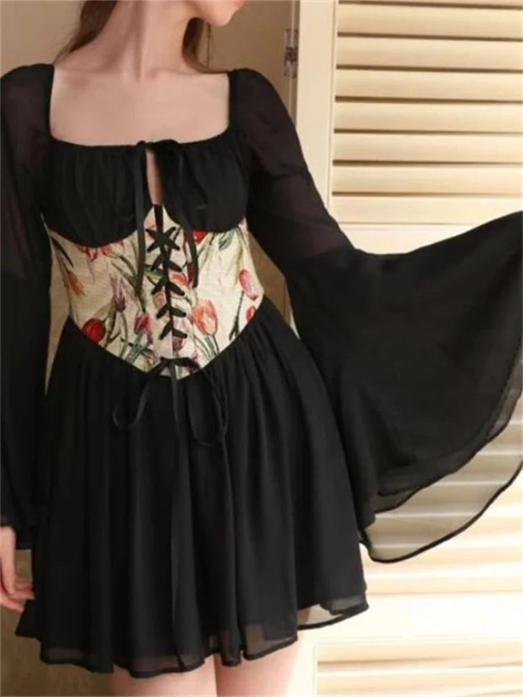 Off-shoulder 3d Flowers Long Sleeve Mini Dresses