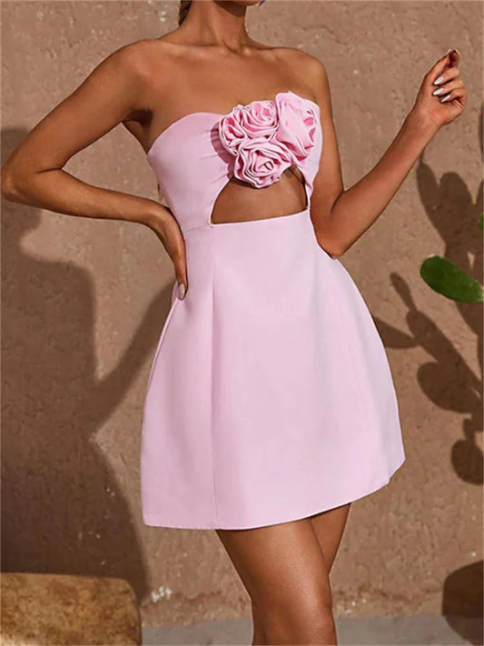 3d Flower Cutout Mini Dress