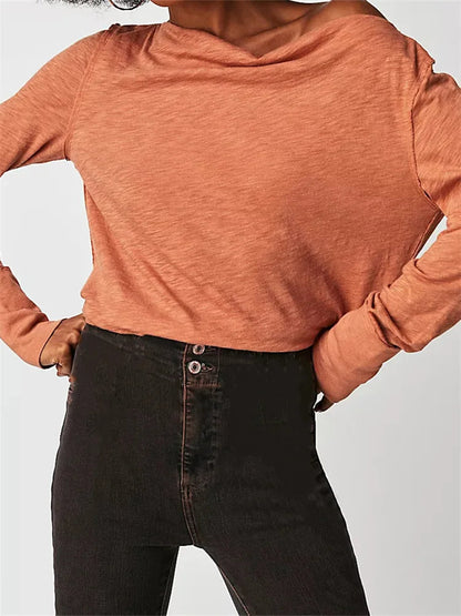 Loose Fit Color Spring Fall Pullovers Basic Tees Shirts T-shirts