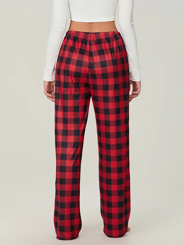 Christmas Plaid Print Lace-up Elastic Sleep Pant