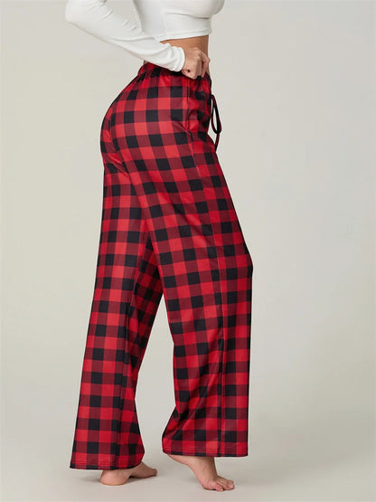 Christmas Plaid Print Lace-up Elastic Sleep Pant