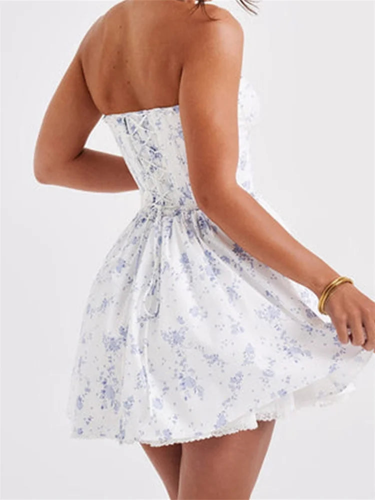 Corset Tie-up Lace Trim Mini Dress