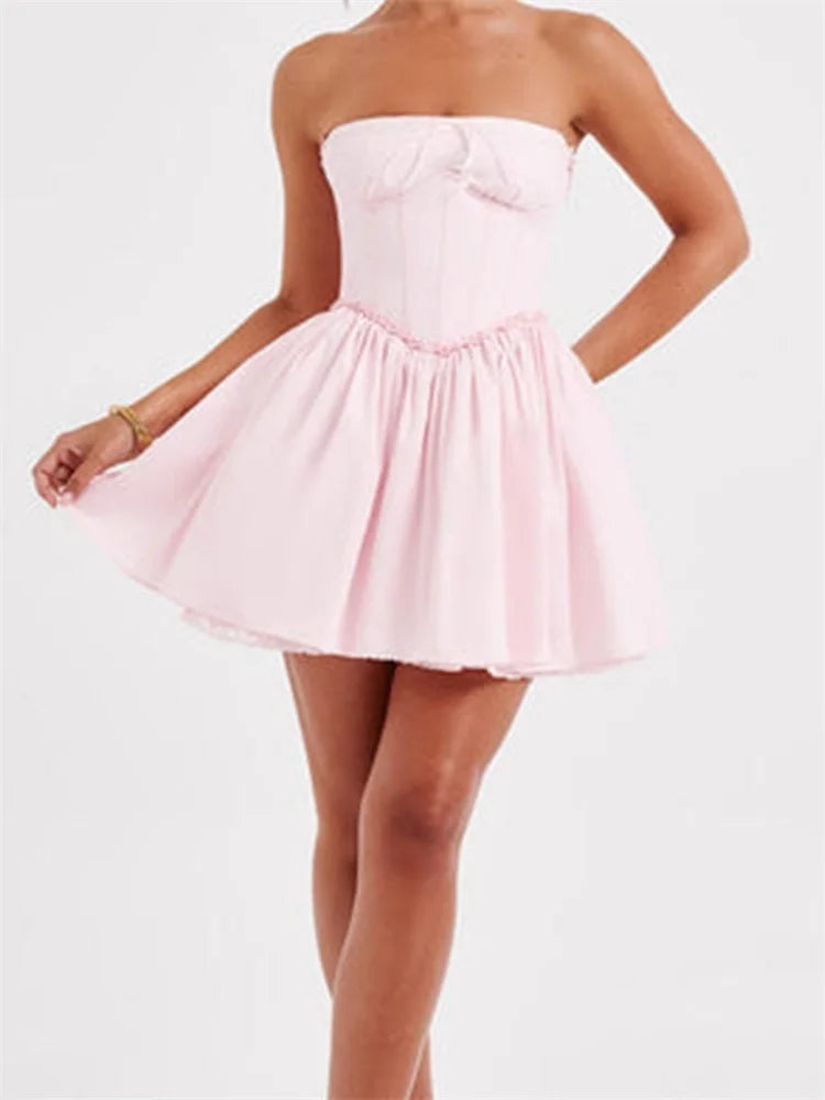 Corset Tie-up Lace Trim Mini Dress