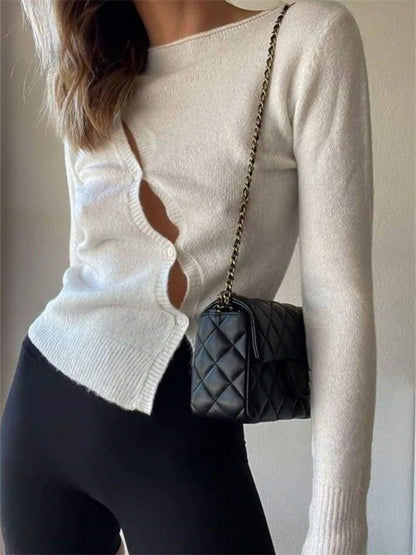 Cropped Knitted Fall Spring Long Sleeve T-shirts